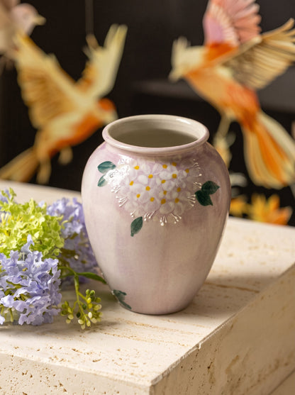 Lilac hydrangea vase styled