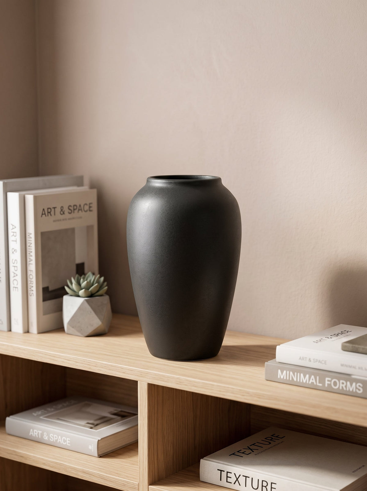Black sculptural vase top view