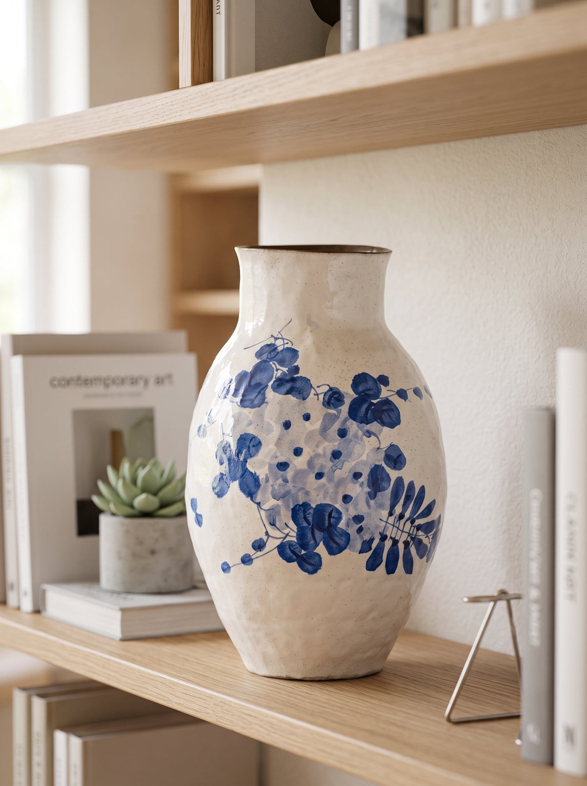 Blue wisteria vase close-up
