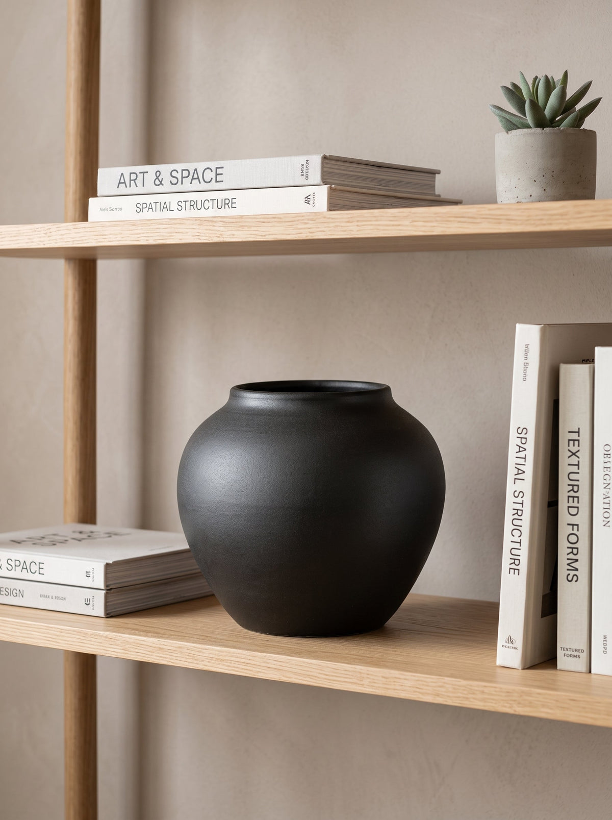 Black sculptural vase with branches