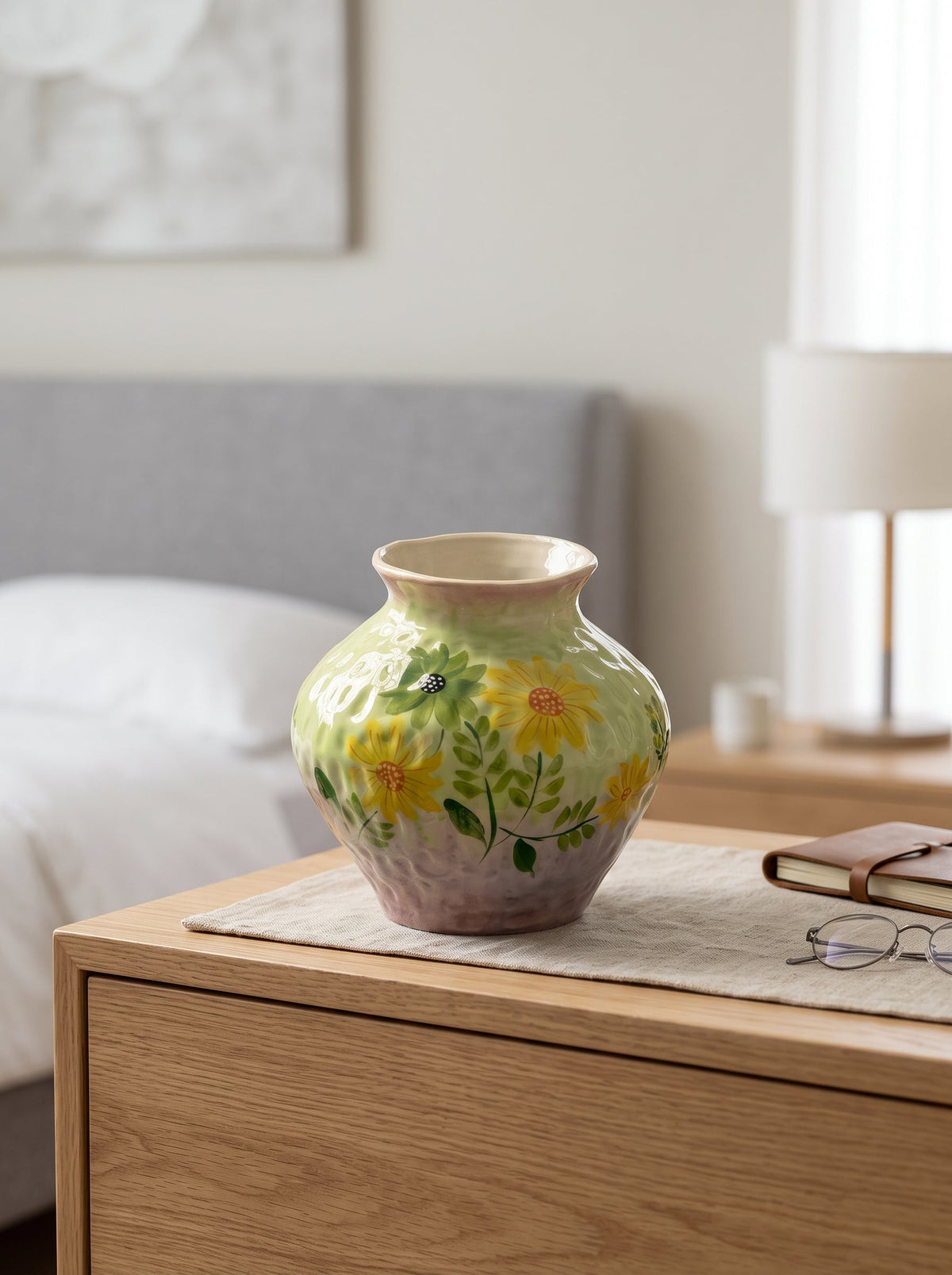 Sunflower ceramic vase with flowers