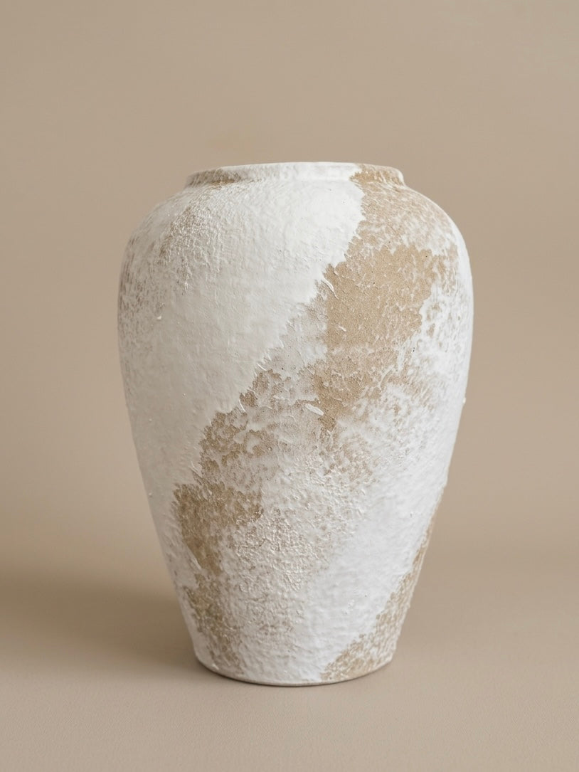 Wabi-sabi white-washed textured ceramic vase
