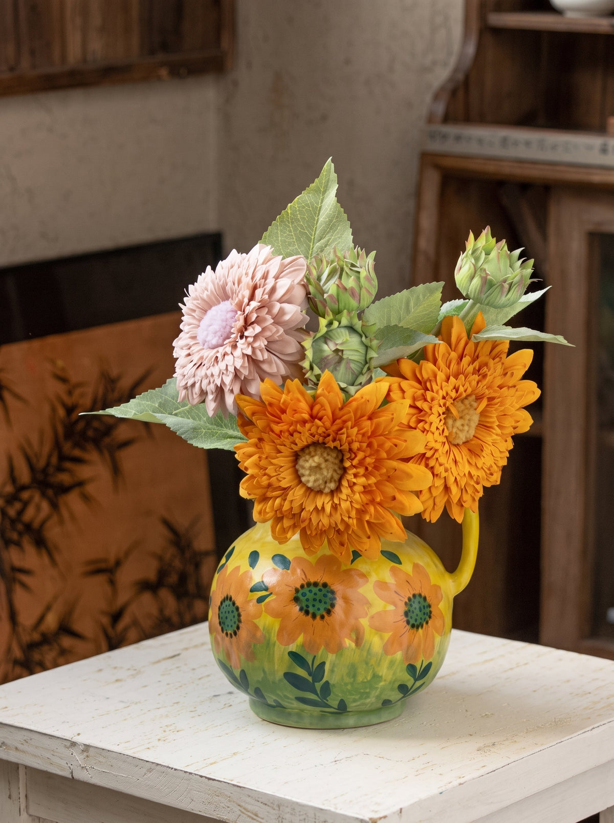 Sunflower pitcher vase styled