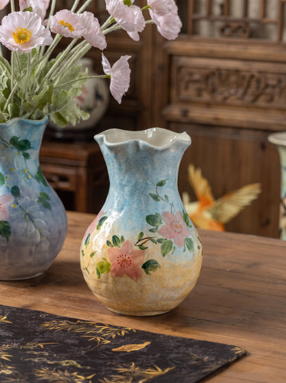 Pastel blue floral vase detail
