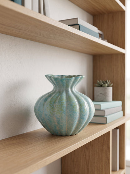 Mint blue fluted vase with stems