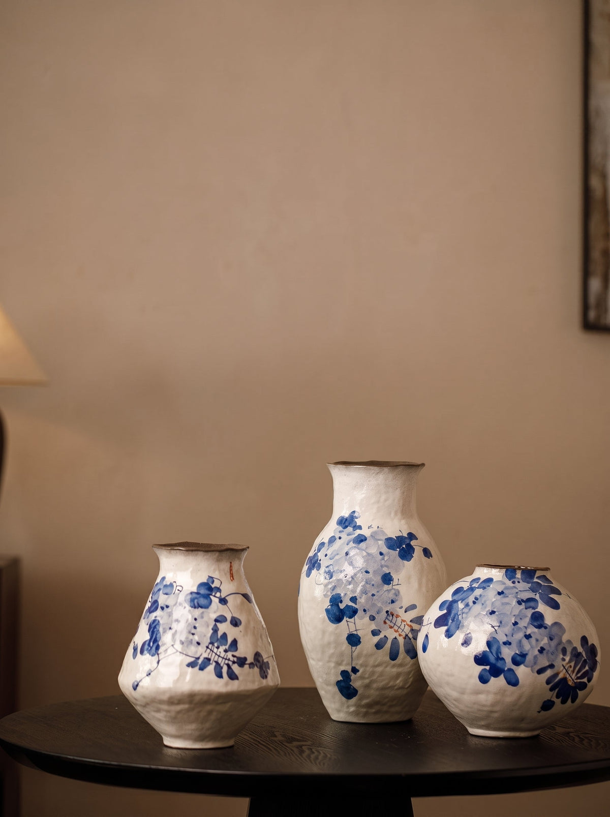 Blue wisteria vase styled