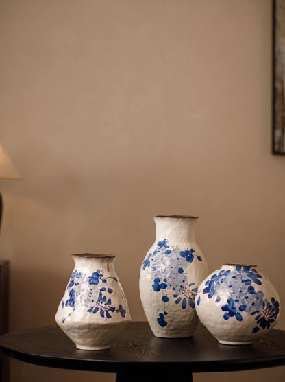 Blue wisteria vase styled
