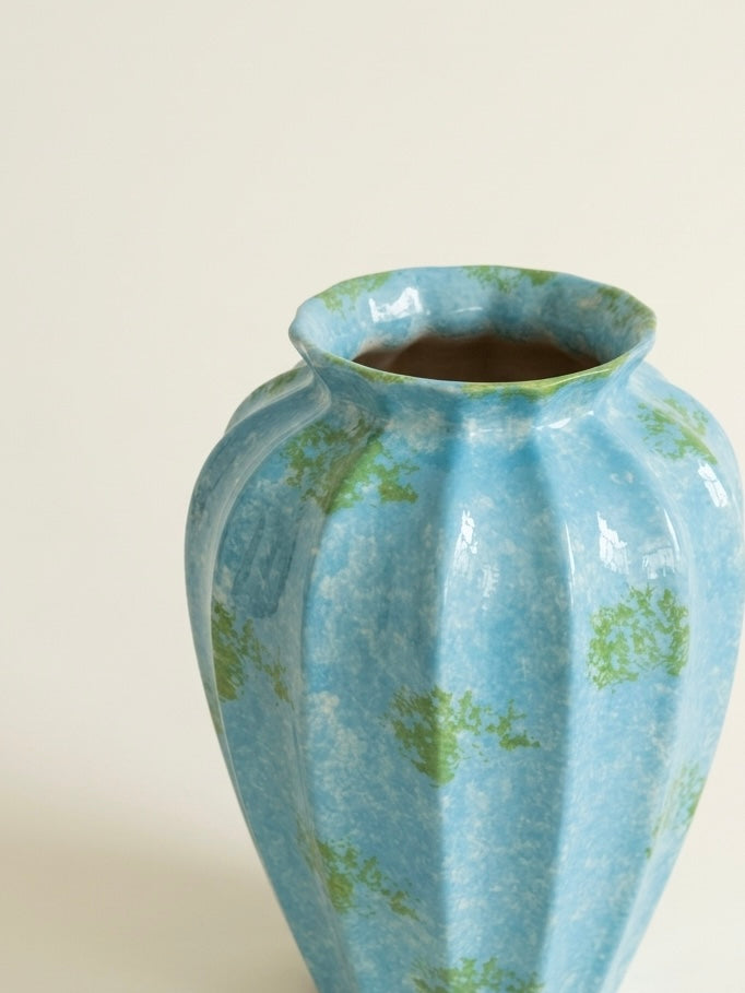 Ocean blue fluted vase styled
