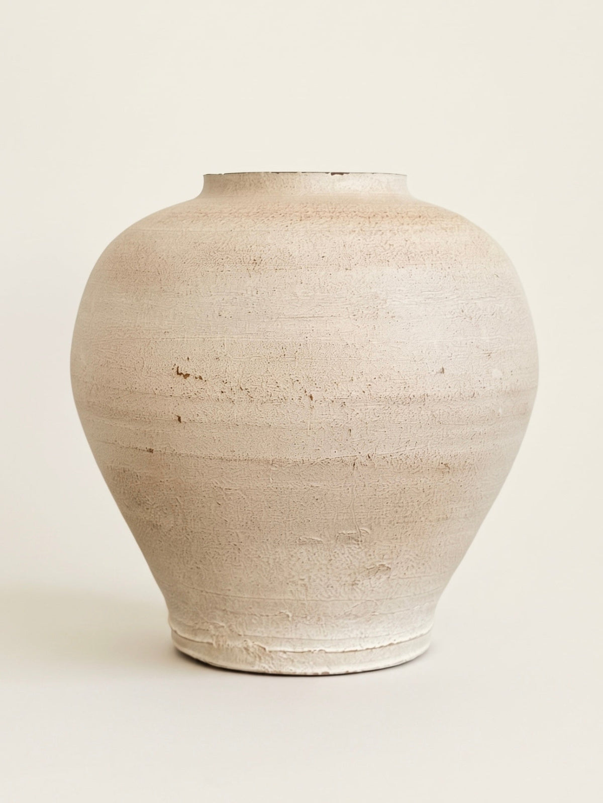 Distressed ivory moon jar ceramic vase
