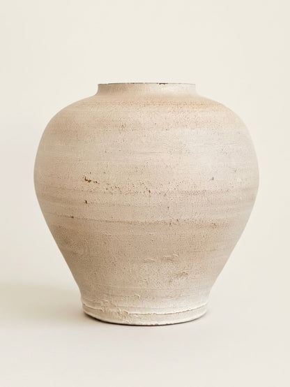 Distressed ivory moon jar ceramic vase