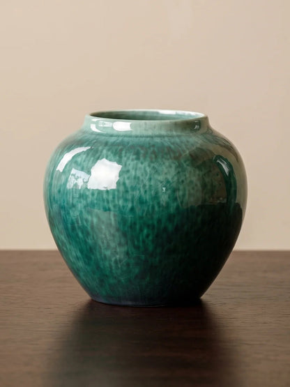Emerald green glazed ceramic vase