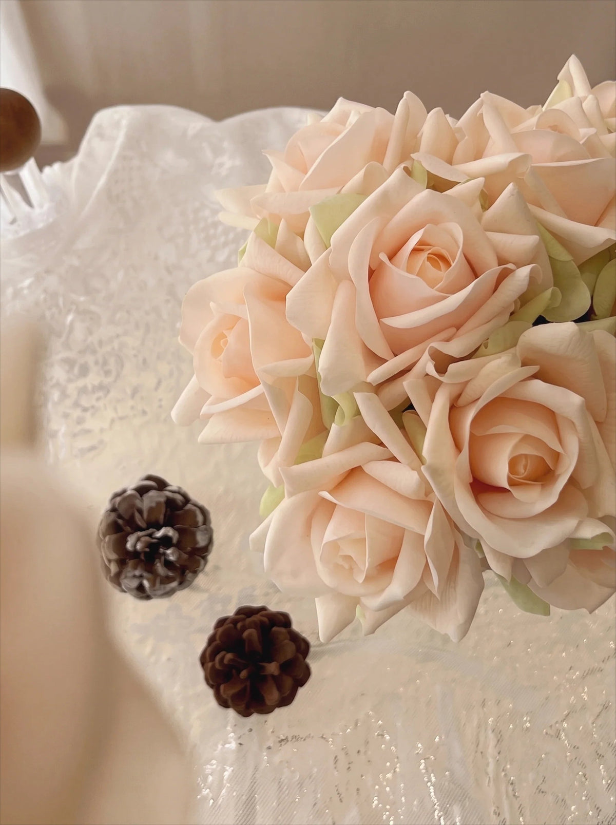 Champagne rose bouquet styled