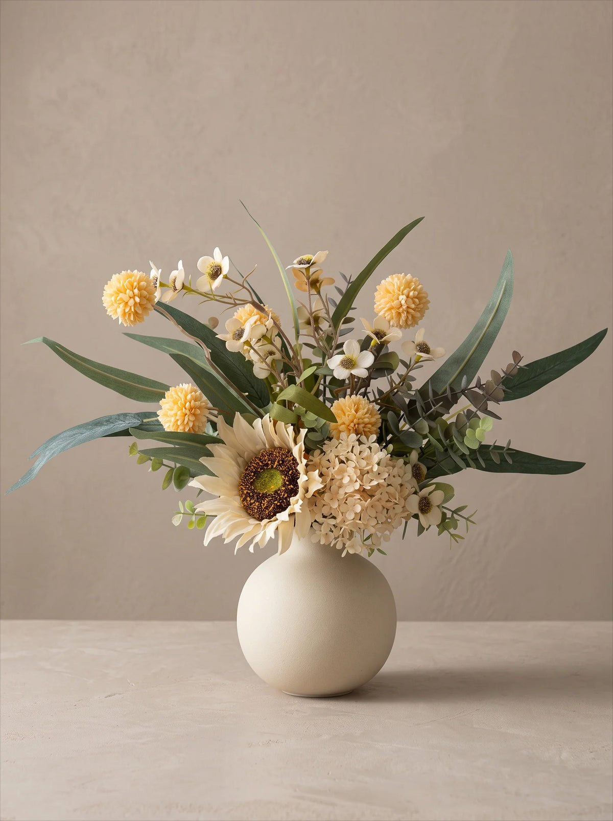 Creamy hues rustic charm artificial floral arrangement