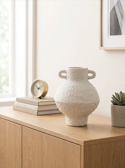Speckled urn vase with flowers