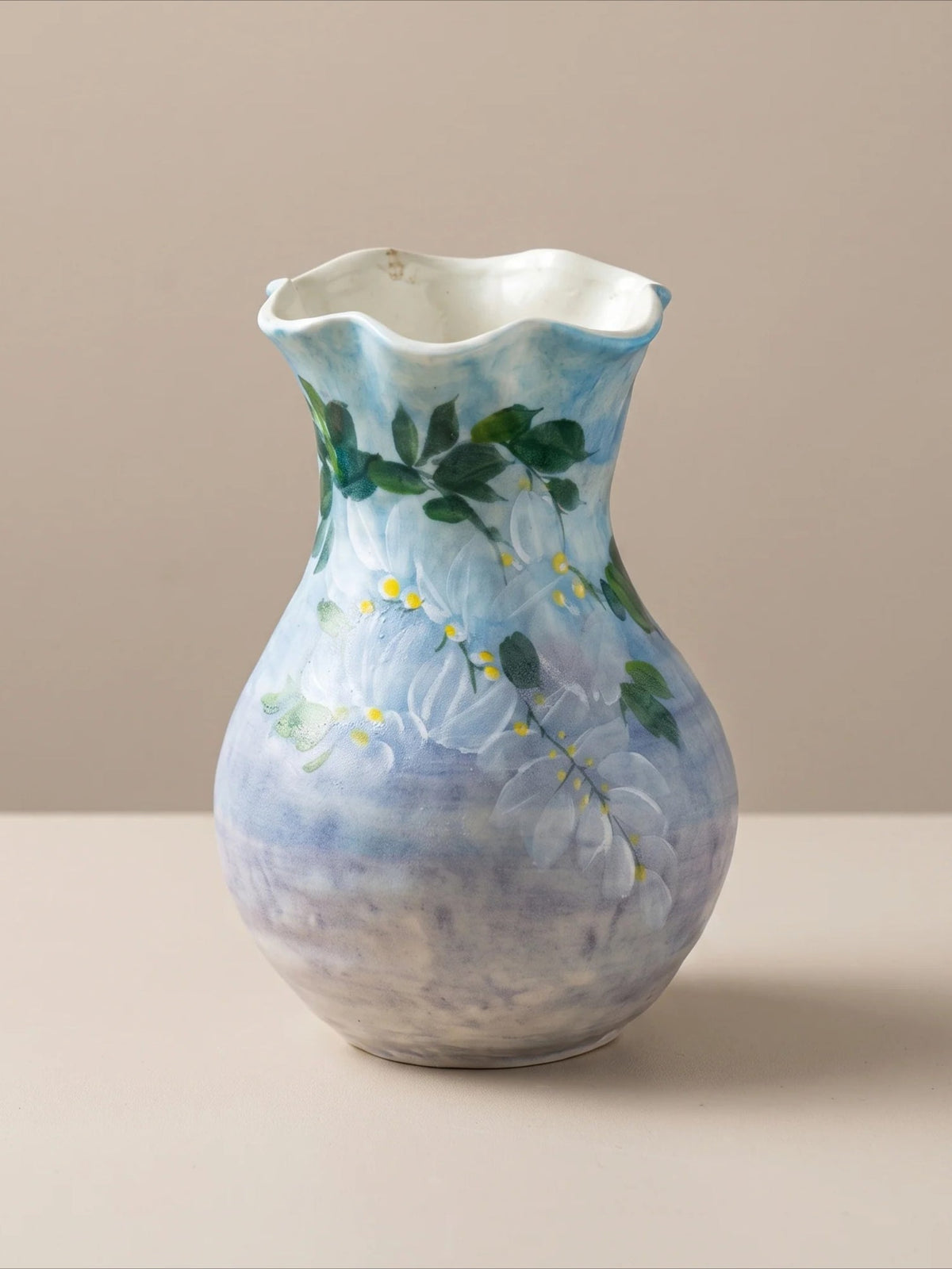 Sky-blue wisteria ceramic vase