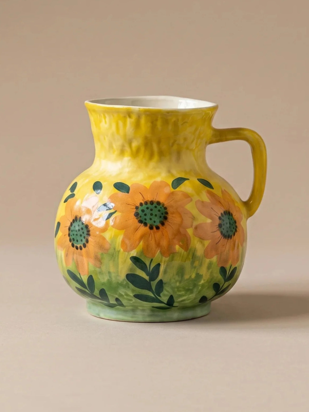 Sunflower ceramic pitcher vase
