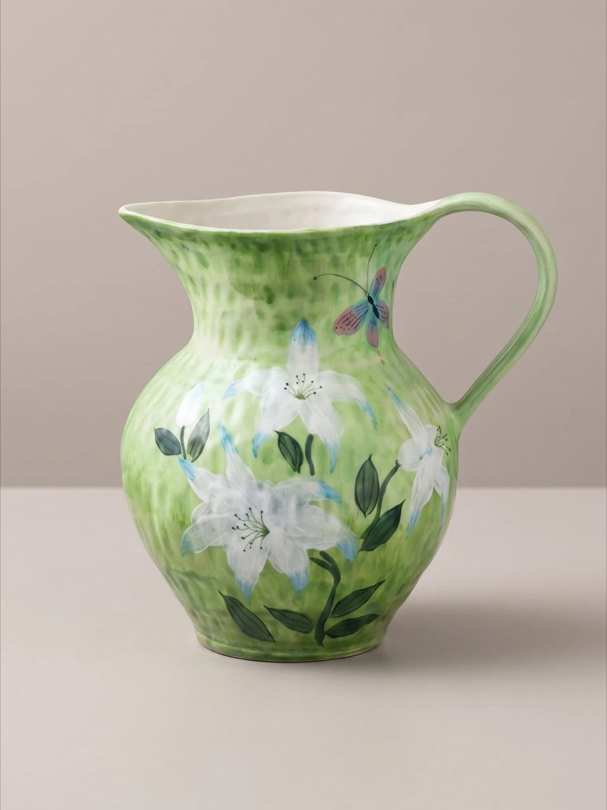 French country lily and butterfly ceramic vase