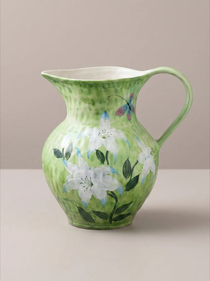 French country lily and butterfly ceramic vase