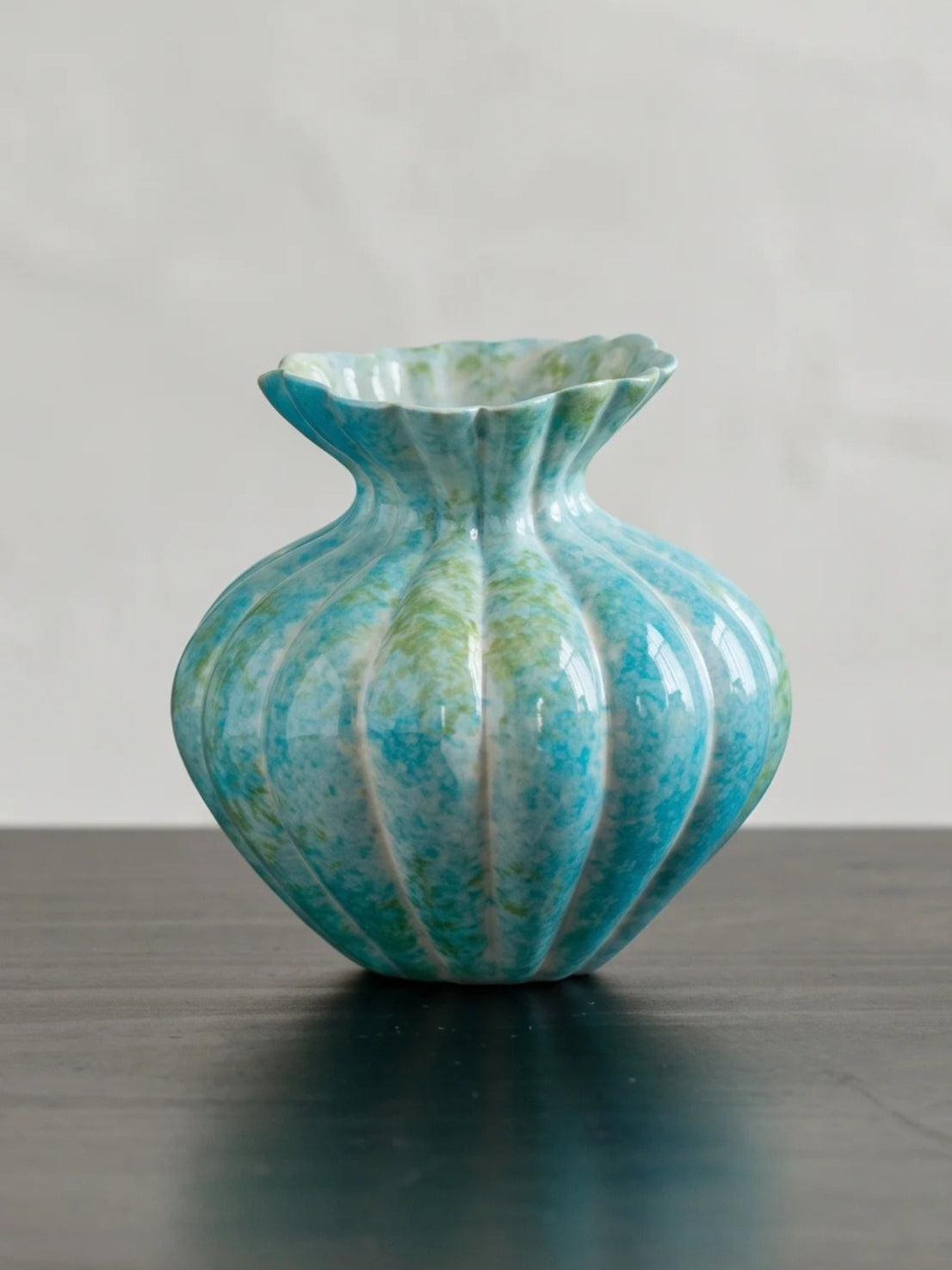 Fluted mint blue ceramic vase