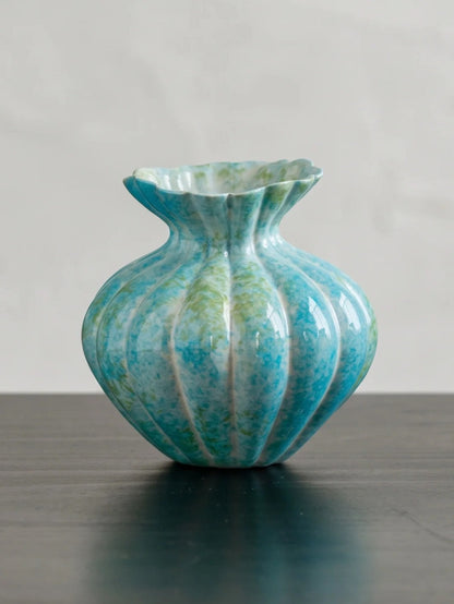 Fluted mint blue ceramic vase