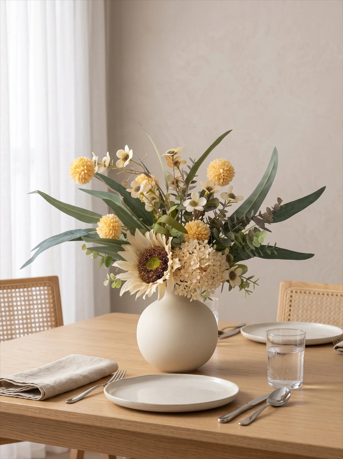 Creamy rustic arrangement side view