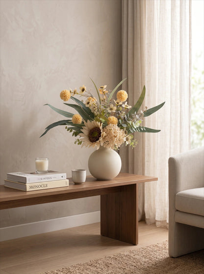 Creamy rustic arrangement close-up