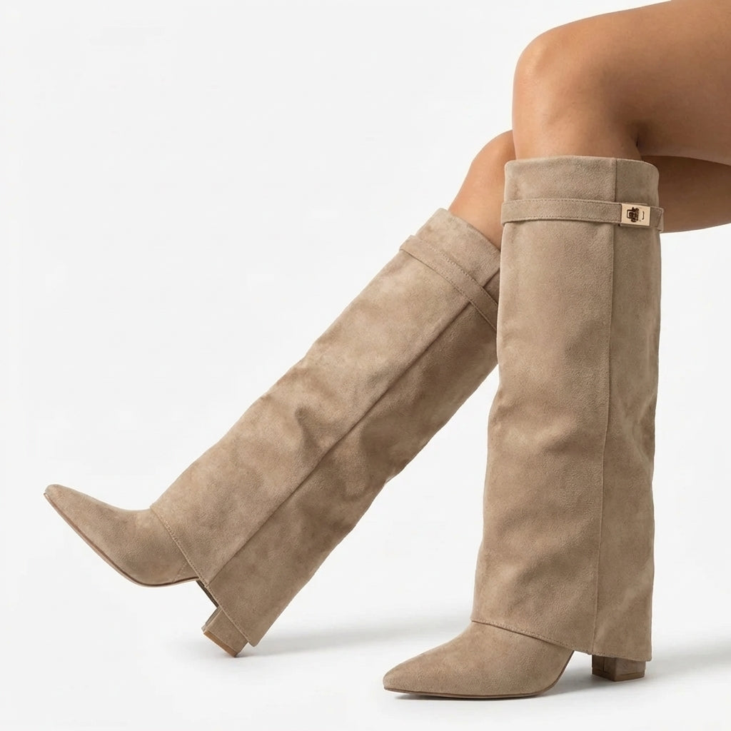 Women's Pointed Toe Fold-Over Shark Winter Boots
