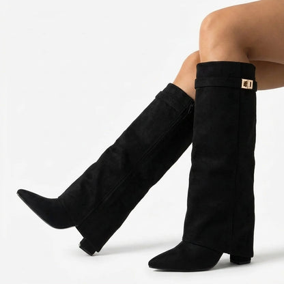 Women's Pointed Toe Fold-Over Shark Winter Boots