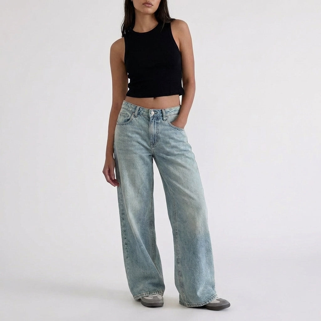 Low-Rise Wide-Leg Relaxed Denim Jeans