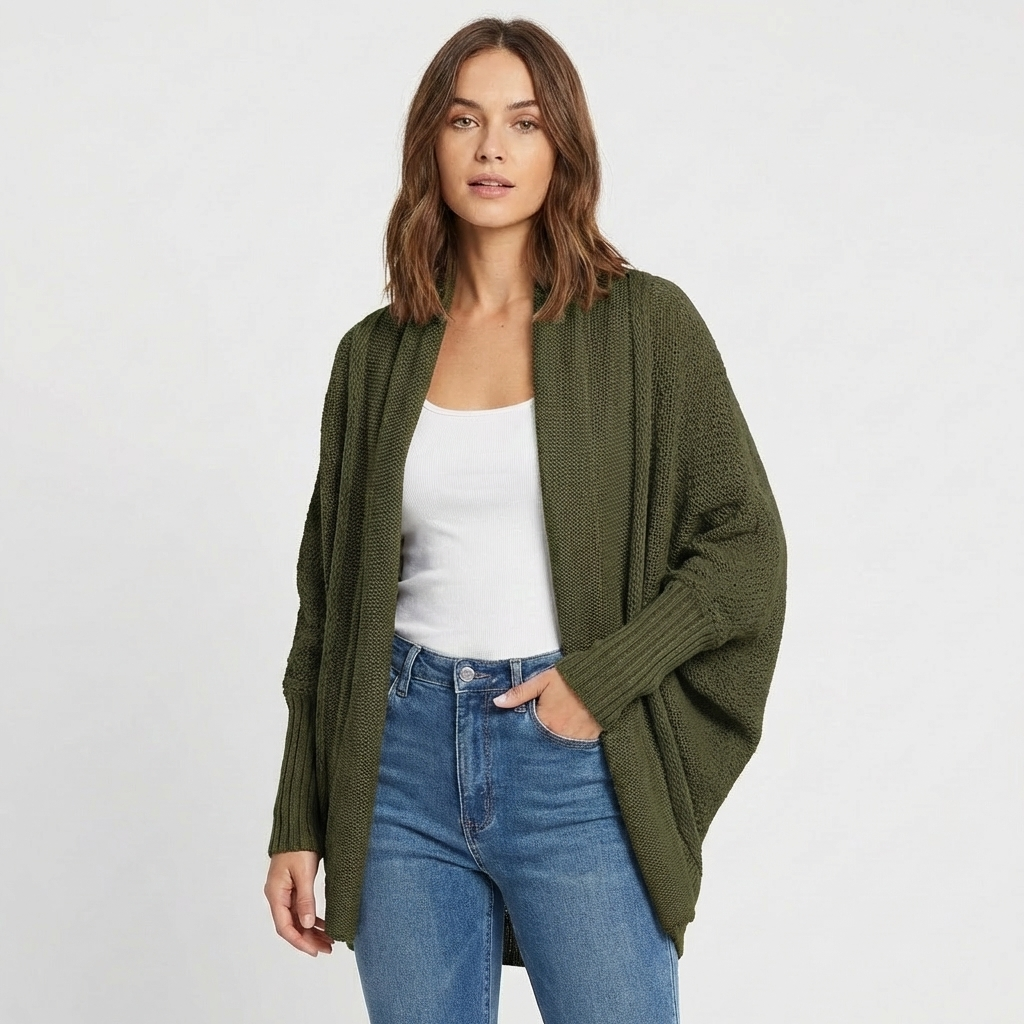 Women's Oversized Batwing Open-Front Loose Knit Winter Cardigan