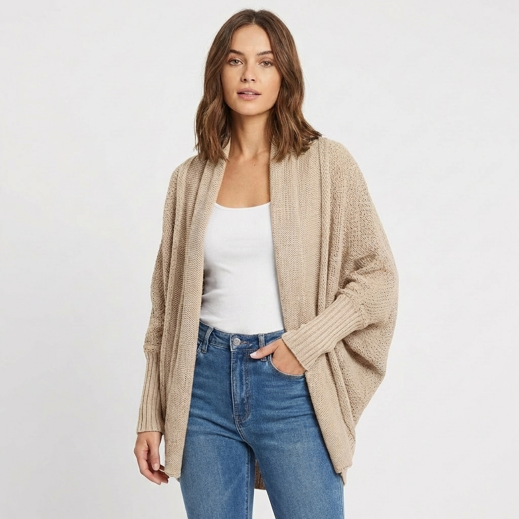 Women's Oversized Batwing Open-Front Loose Knit Winter Cardigan