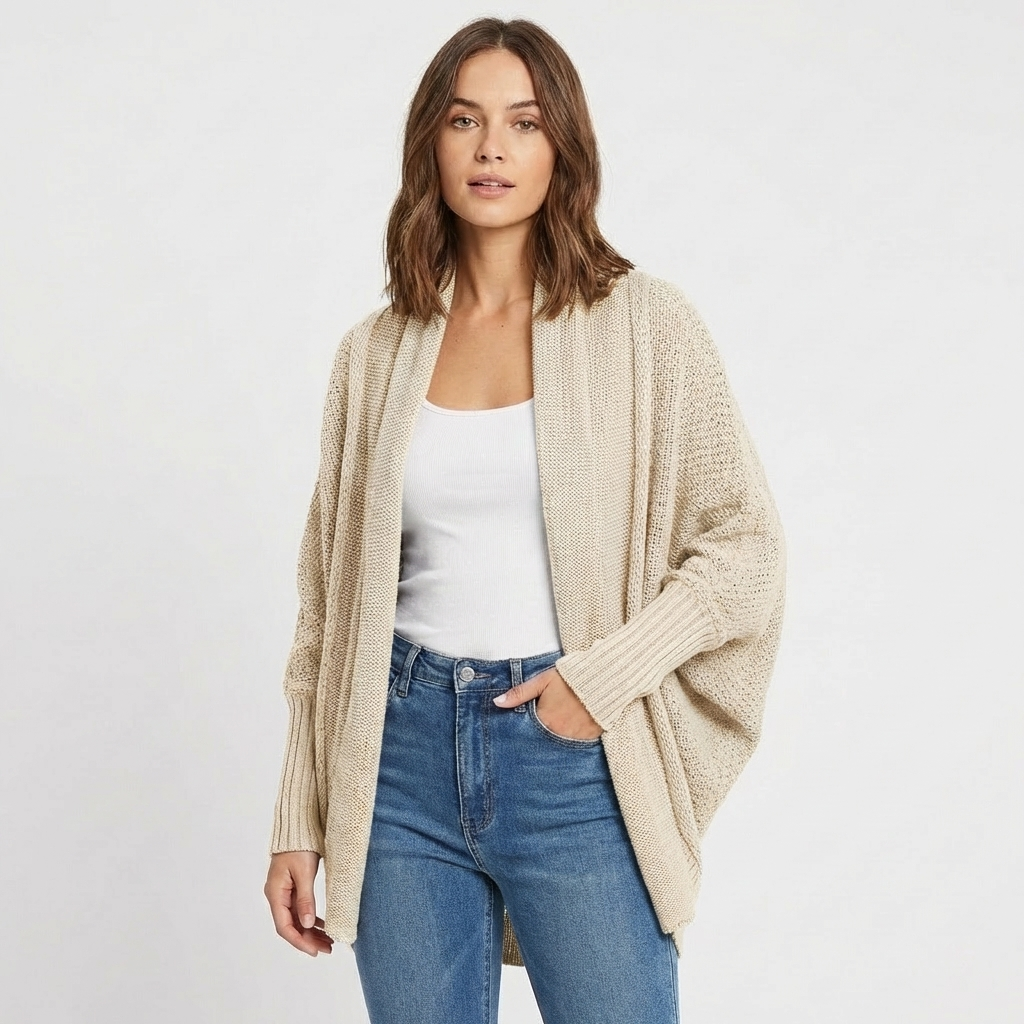 Women's Oversized Batwing Open-Front Loose Knit Winter Cardigan