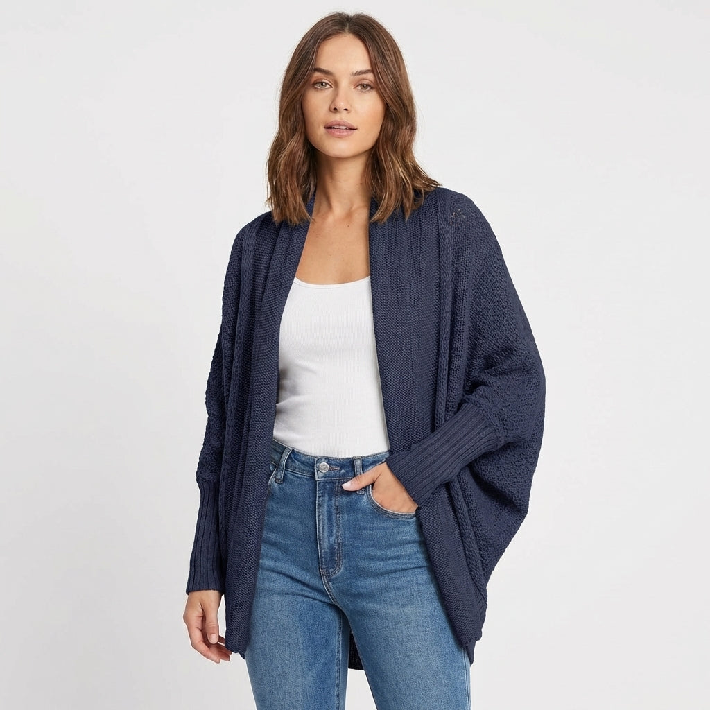 Women's Oversized Batwing Open-Front Loose Knit Winter Cardigan