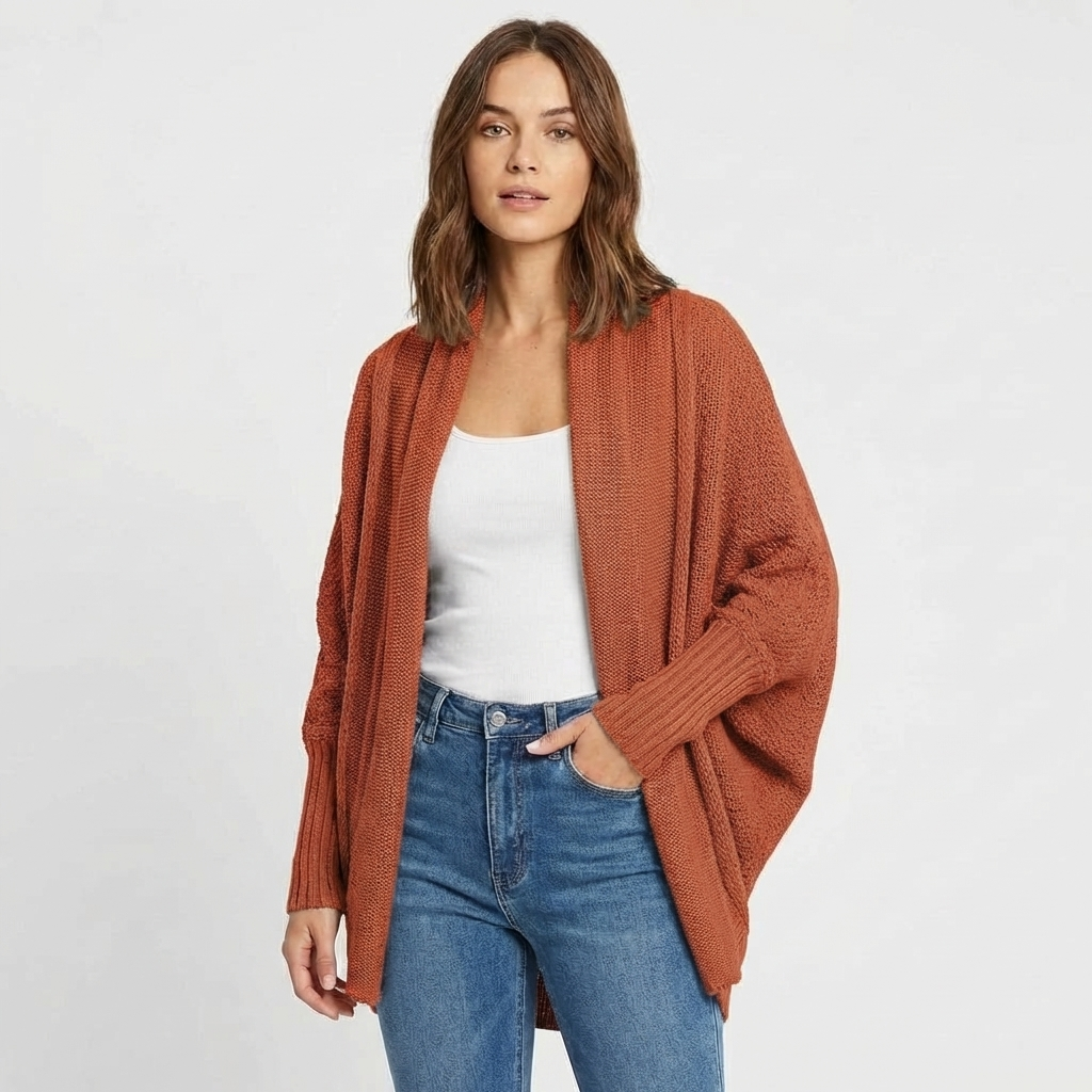 Women's Oversized Batwing Open-Front Loose Knit Winter Cardigan