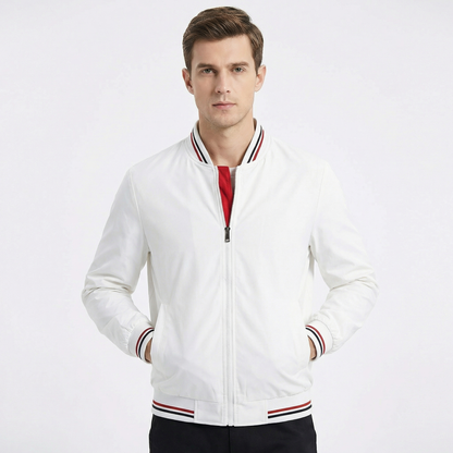 Men's Bomber Classic Varsity Stripe Zip-Up Bomber Autumn Jacket