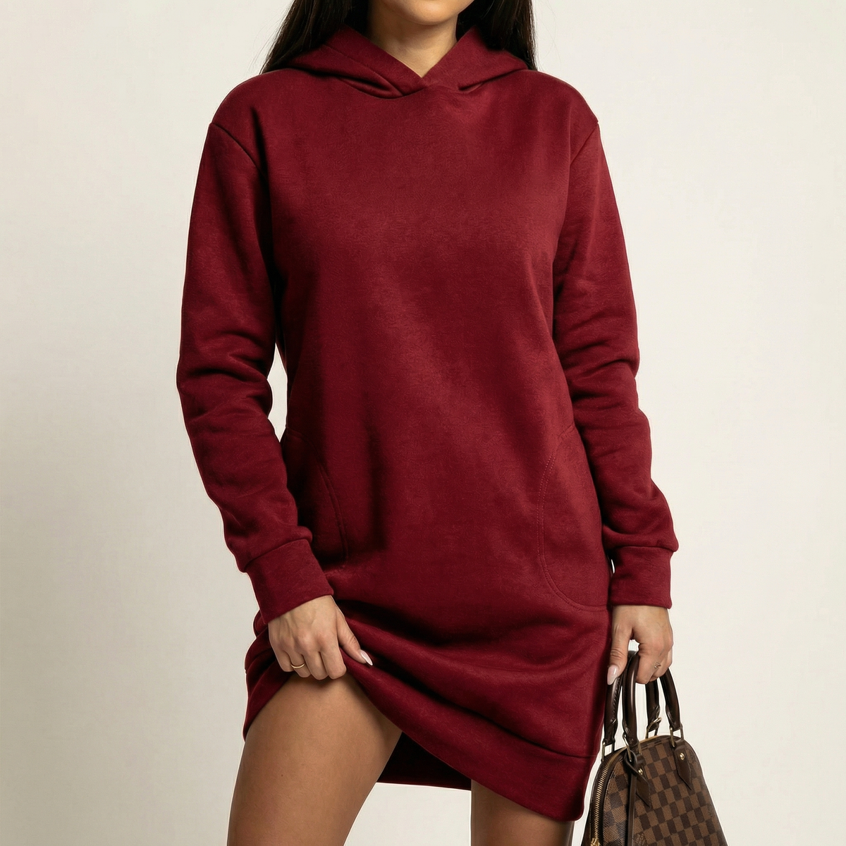 Minivestido con capucha de manga larga de talla grande para mujer