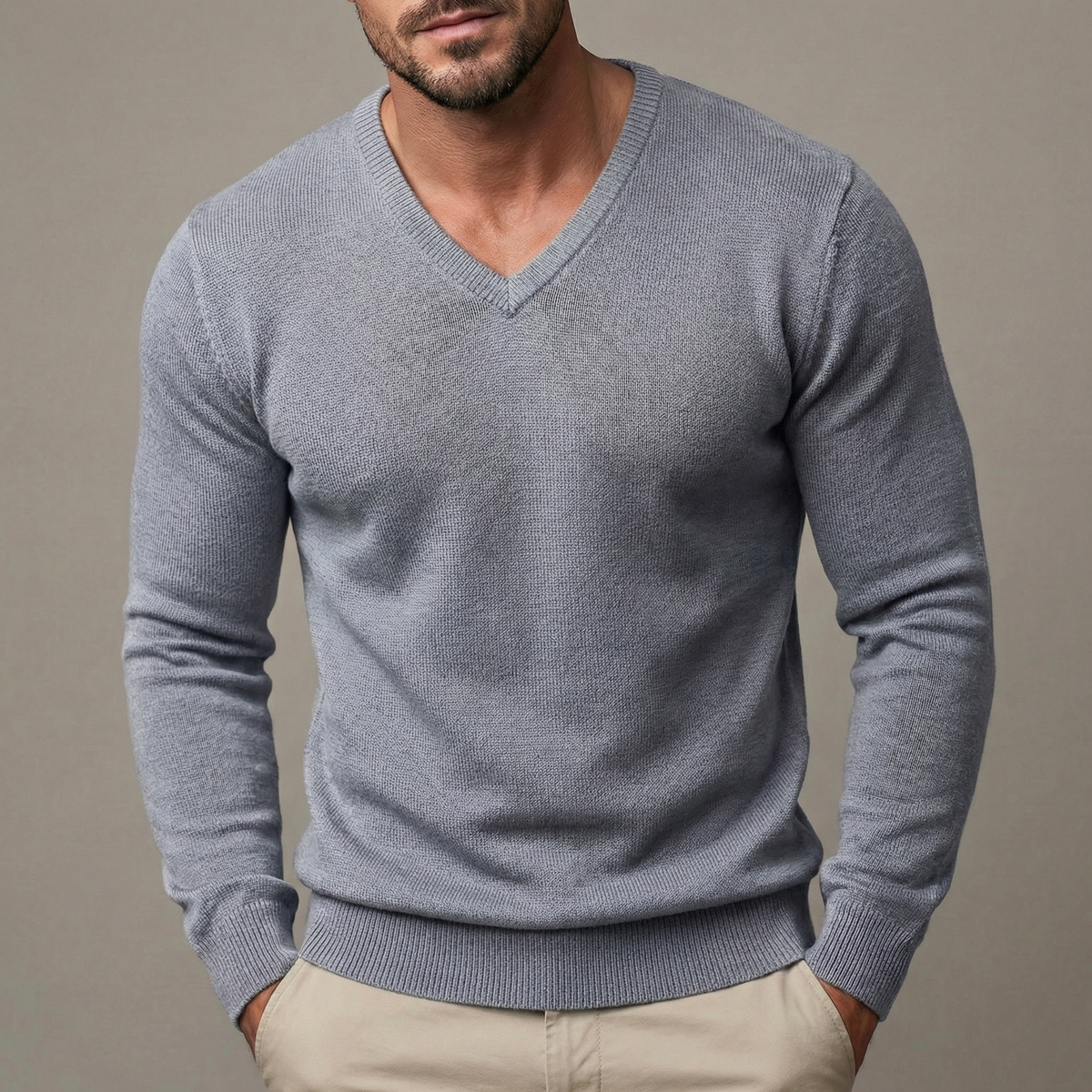 Men's Slim Fit V-Neck Knit Pullover Base Jumper