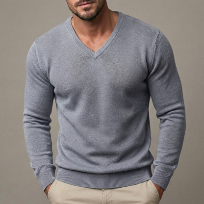 Men's Slim Fit V-Neck Knit Pullover Base Jumper