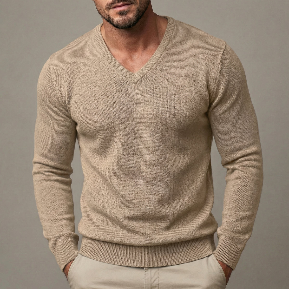 Men's Slim Fit V-Neck Knit Pullover Base Jumper