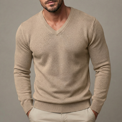 Men's Slim Fit V-Neck Knit Pullover Base Jumper