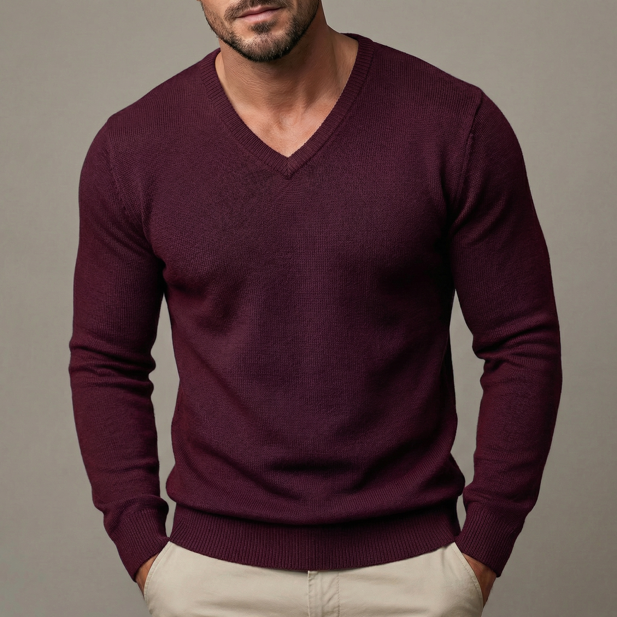 Men's Slim Fit V-Neck Knit Pullover Base Jumper