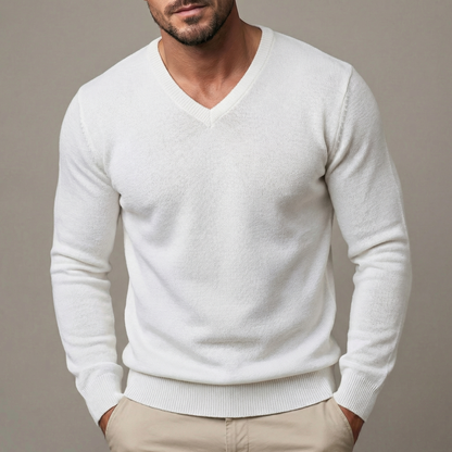 Men's Slim Fit V-Neck Knit Pullover Base Jumper
