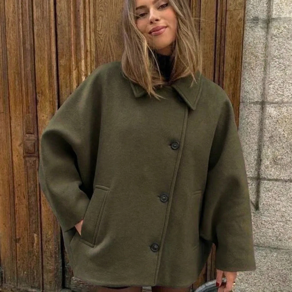Women's Lapel Loose Fit Long Woollen Winter Coat