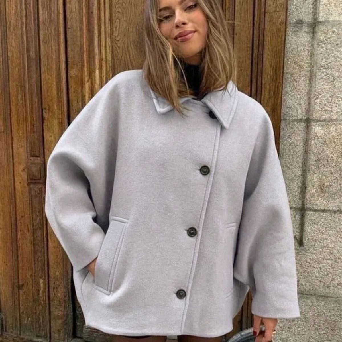 Women's Lapel Loose Fit Long Woollen Winter Coat