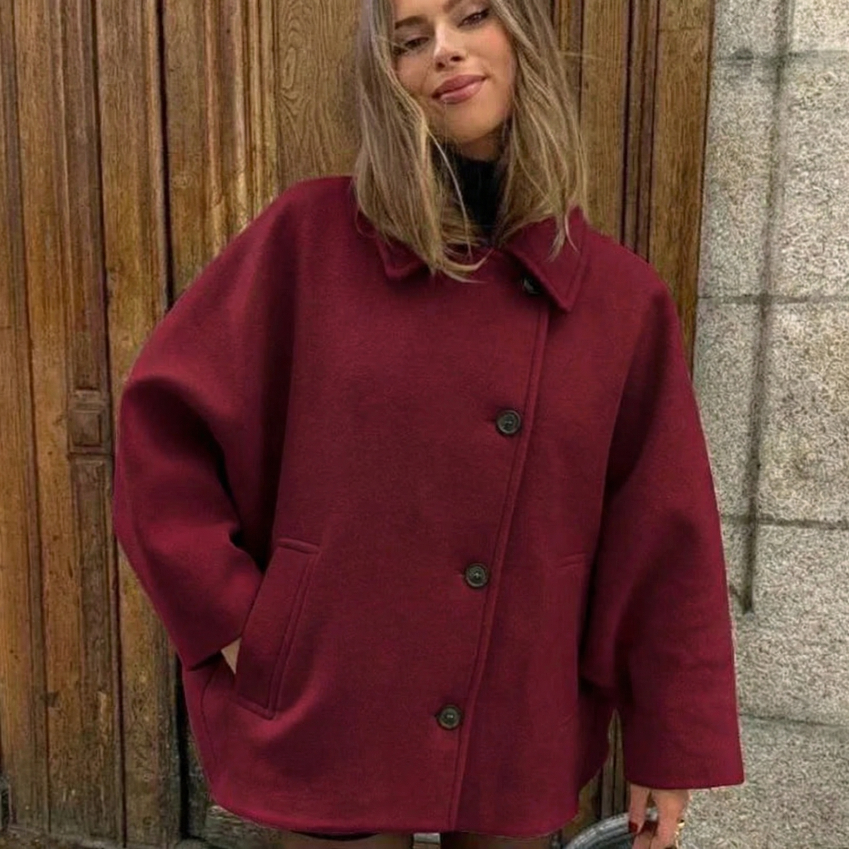 Women's Lapel Loose Fit Long Woollen Winter Coat