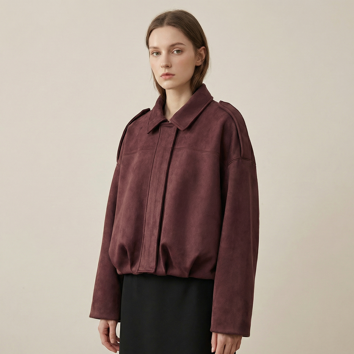 Chaqueta bomber corta casual con cremallera para mujer