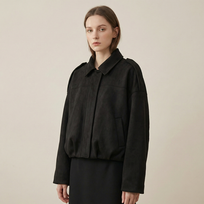Chaqueta bomber corta casual con cremallera para mujer