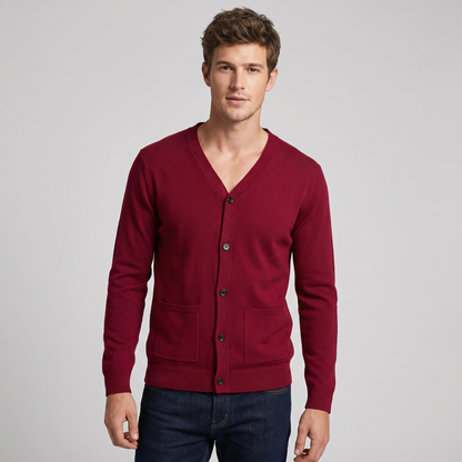 Men's V-Neck Button-Up Knit Cardigan Winter Sweater with Pockets