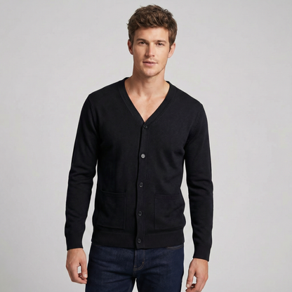Men's V-Neck Button-Up Knit Cardigan Winter Sweater with Pockets