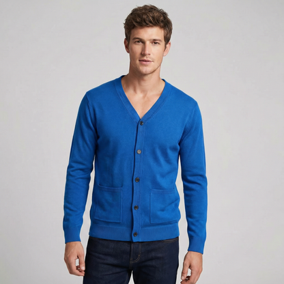Men's V-Neck Button-Up Knit Cardigan Winter Sweater with Pockets
